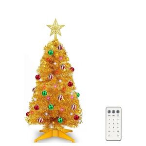 3 FT Small Artificial Gold Christmas Tree with 50 Warm White & Multicolor Lights
